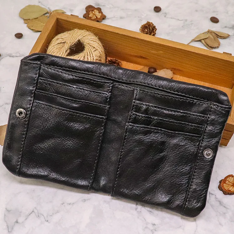 Top Quality Genuine Cow Leather Men Retro Wallets Zipper Short Coin Pocket Card Holder Coin Pocket Simple Soft Male Wallets