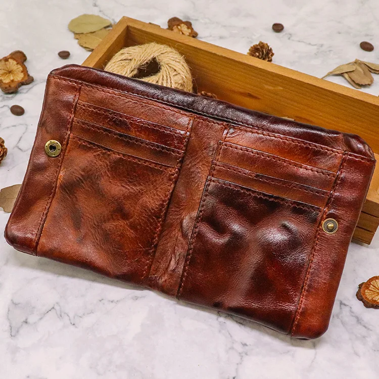 Top Quality Genuine Cow Leather Men Retro Wallets Zipper Short Coin Pocket Card Holder Coin Pocket Simple Soft Male Wallets
