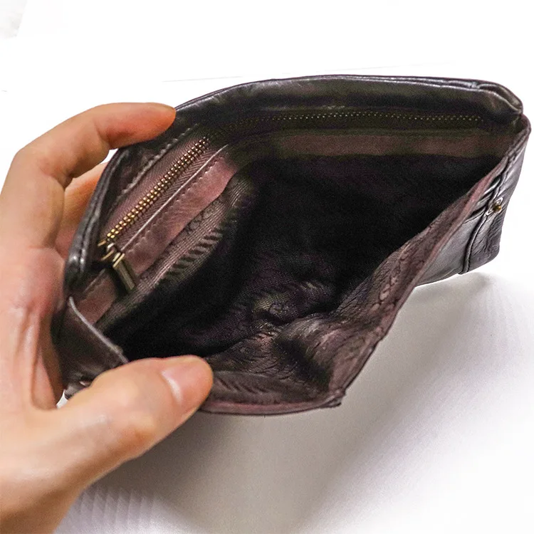 Top Quality Genuine Cow Leather Men Retro Wallets Zipper Short Coin Pocket Card Holder Coin Pocket Simple Soft Male Wallets