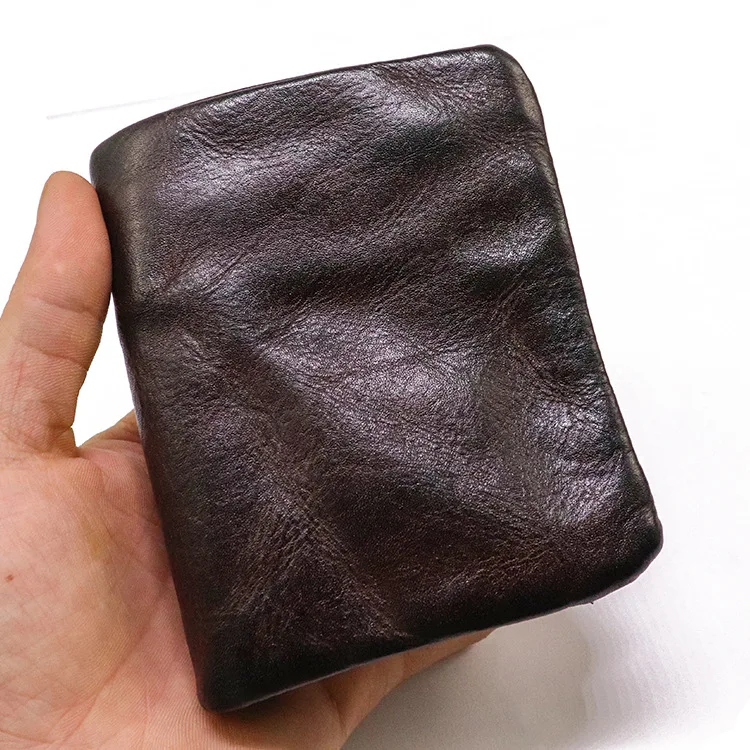 Top Quality Genuine Cow Leather Men Retro Wallets Zipper Short Coin Pocket Card Holder Coin Pocket Simple Soft Male Wallets