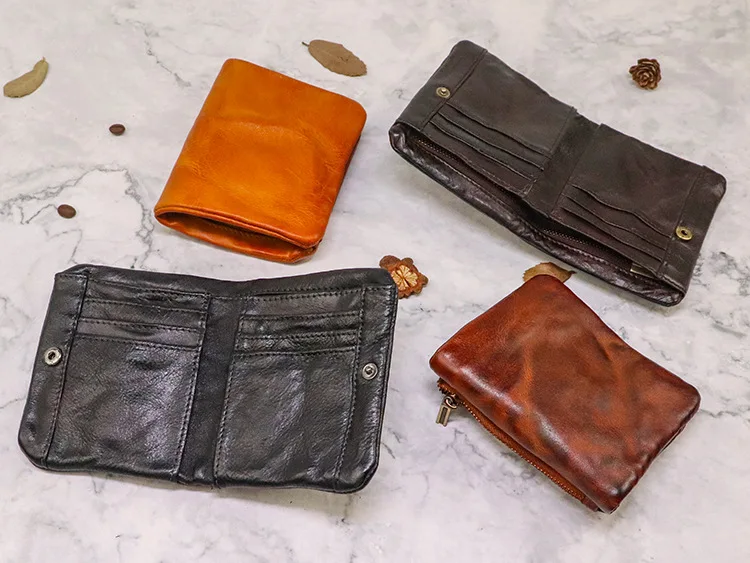 Top Quality Genuine Cow Leather Men Retro Wallets Zipper Short Coin Pocket Card Holder Coin Pocket Simple Soft Male Wallets