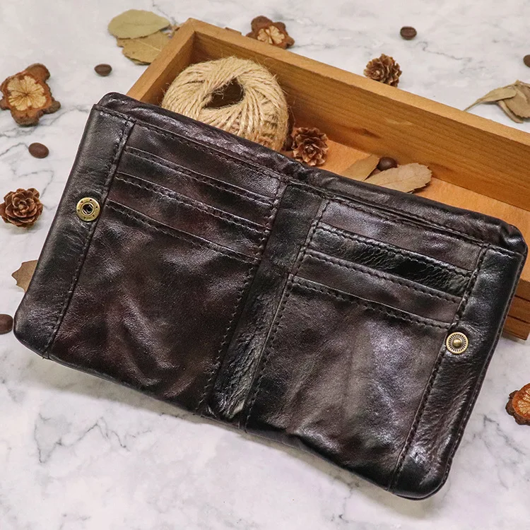 Top Quality Genuine Cow Leather Men Retro Wallets Zipper Short Coin Pocket Card Holder Coin Pocket Simple Soft Male Wallets