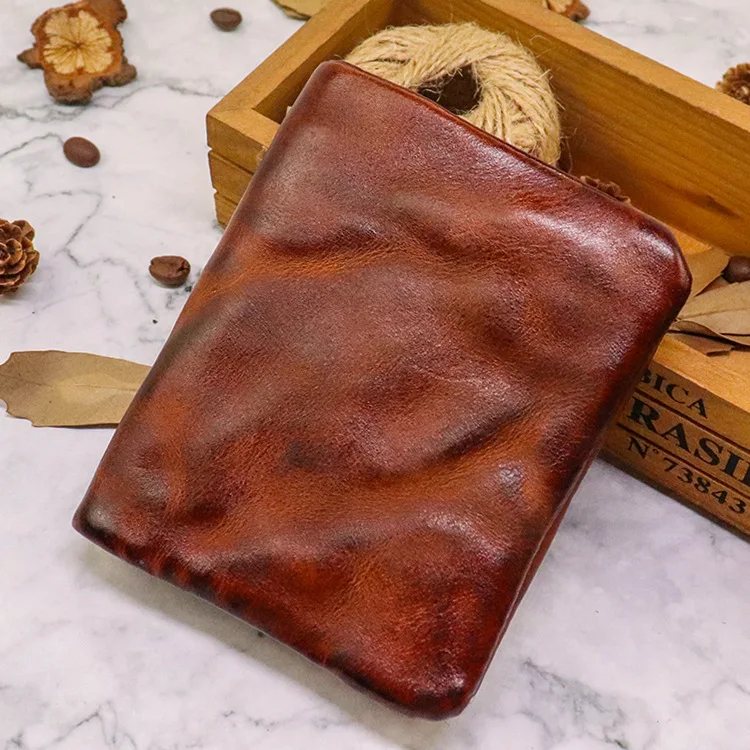 Top Quality Genuine Cow Leather Men Retro Wallets Zipper Short Coin Pocket Card Holder Coin Pocket Simple Soft Male Wallets