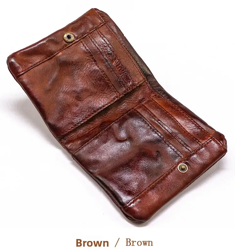 Top Quality Genuine Cow Leather Men Retro Wallets Zipper Short Coin Pocket Card Holder Coin Pocket Simple Soft Male Wallets