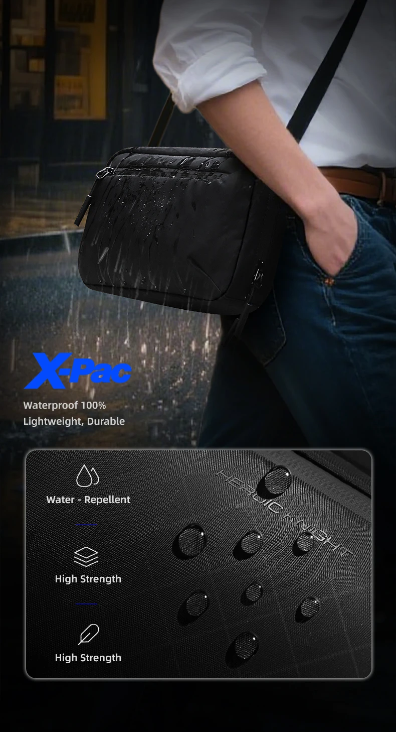 Heroic Knight Quality Men's Shoulder Bag Light Waterproof X-Pac Messenger Bag Stylish Clutch Bags With Detachable Shoulder Strap