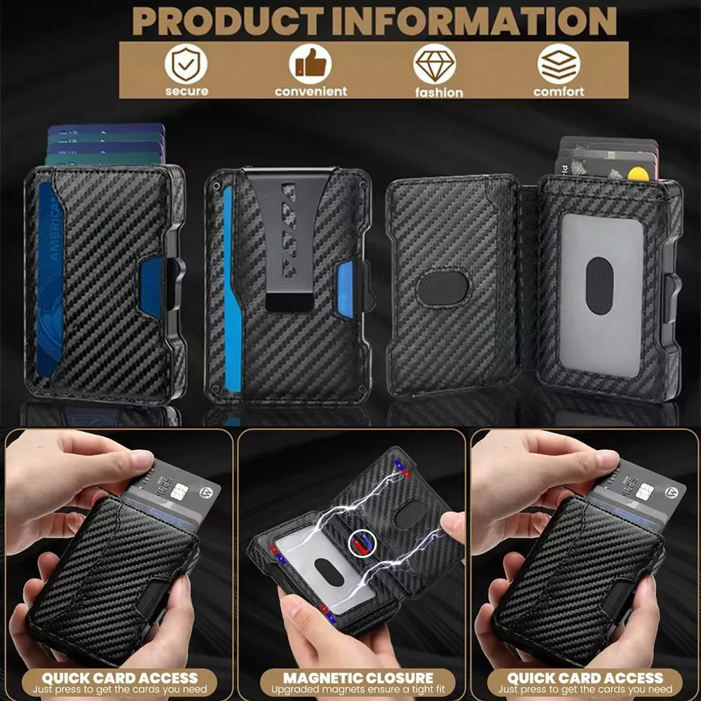 Minimalist Slim Men's Wallet with Money Clip RFID Blocking Smart Pop up Card Holder Metal Credit Card Holder