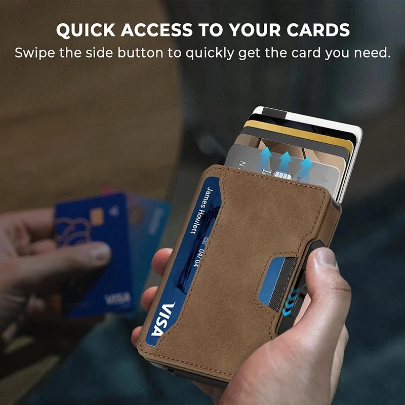 Minimalist Slim Men's Wallet with Money Clip RFID Blocking Smart Pop up Card Holder Metal Credit Card Holder