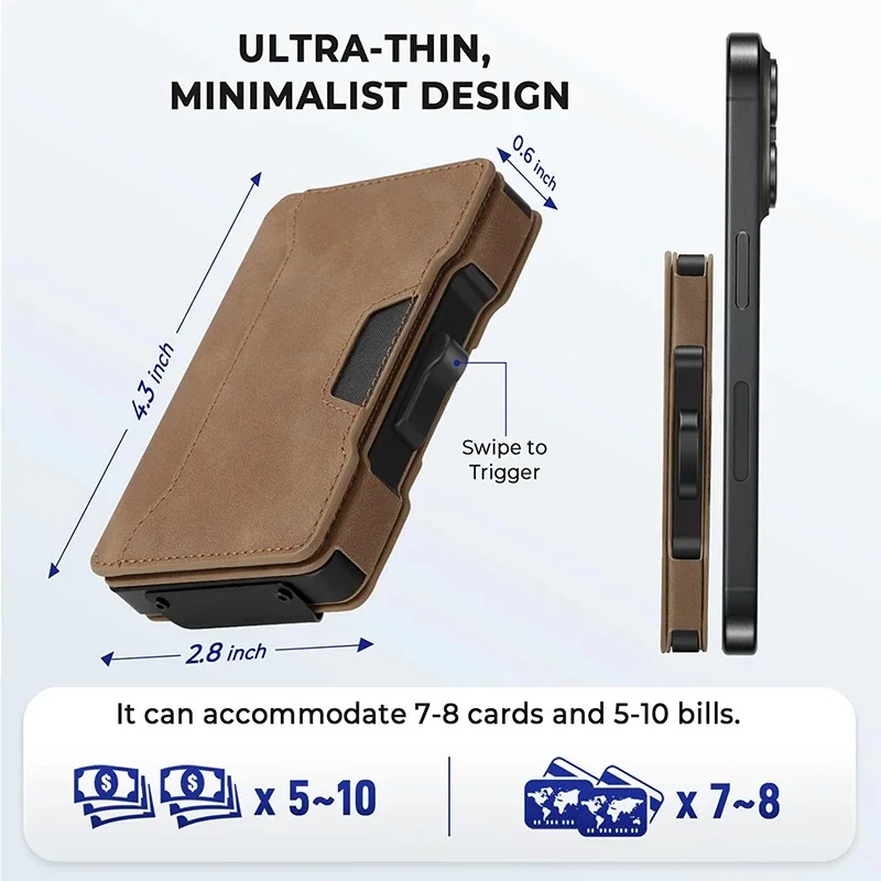 Minimalist Slim Men's Wallet with Money Clip RFID Blocking Smart Pop up Card Holder Metal Credit Card Holder
