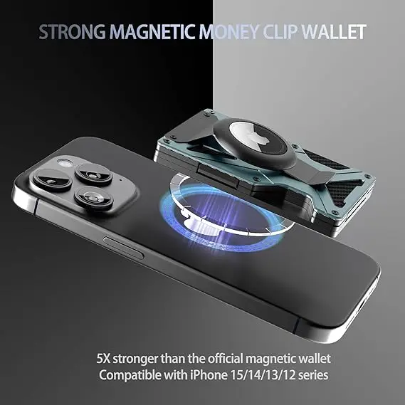 MagSafe Wallet Money Clip with AirTag Holder And 1 Magnetic Sheet Compatible with Magnetic & Non-Magnetic Phones