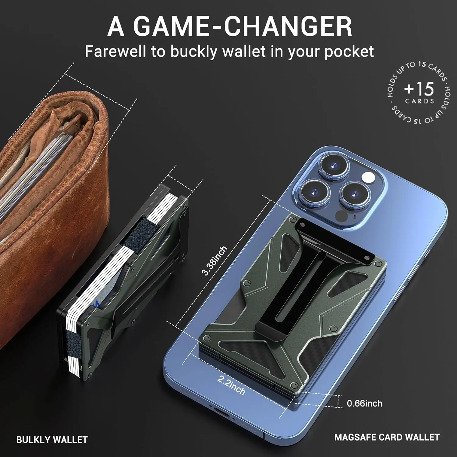 MagSafe Wallet Money Clip with AirTag Holder And 1 Magnetic Sheet Compatible with Magnetic & Non-Magnetic Phones