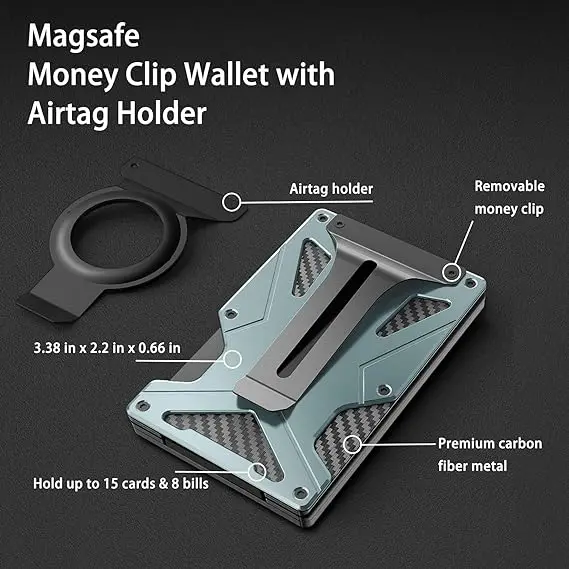 MagSafe Wallet Money Clip with AirTag Holder And 1 Magnetic Sheet Compatible with Magnetic & Non-Magnetic Phones