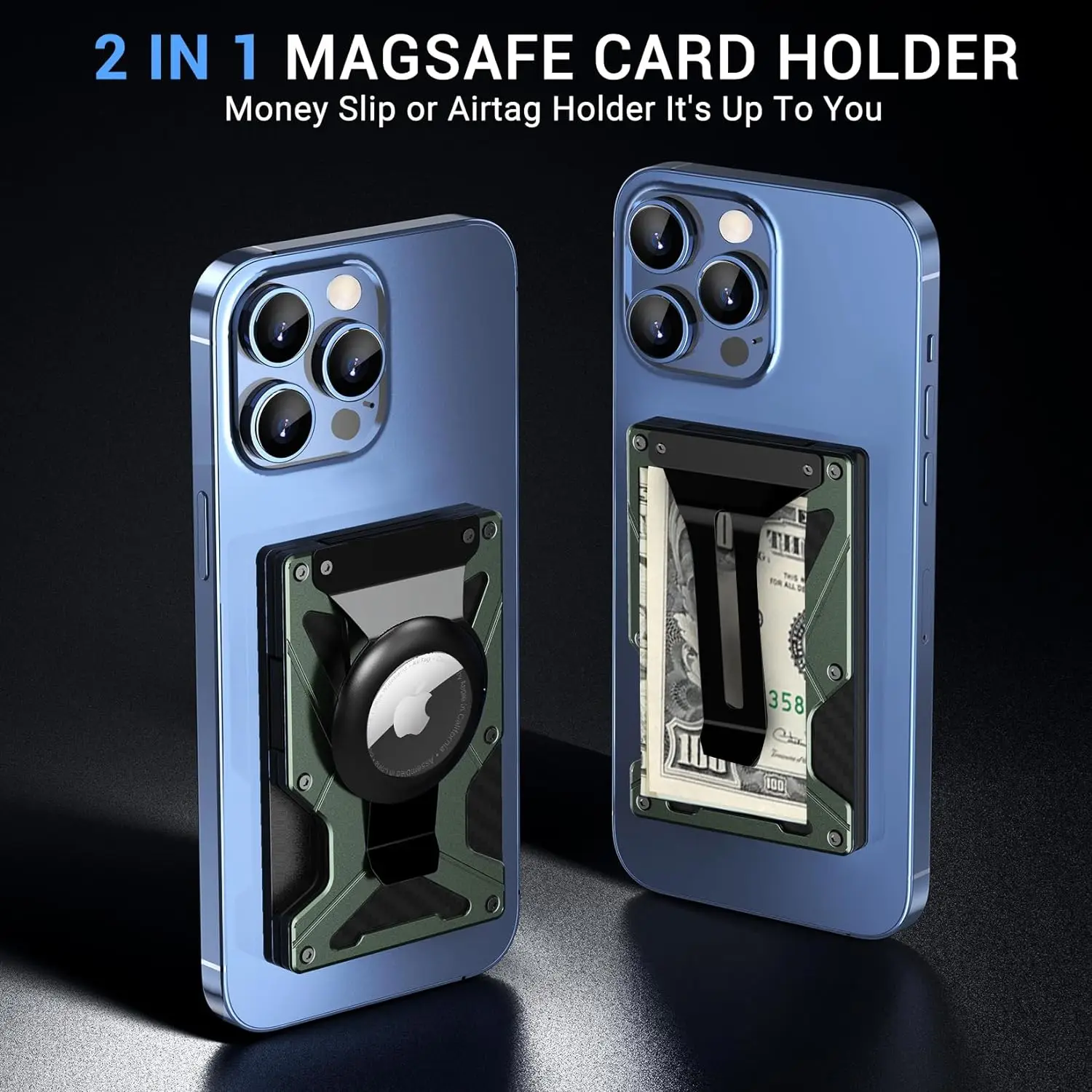 MagSafe Wallet Money Clip with AirTag Holder And 1 Magnetic Sheet Compatible with Magnetic & Non-Magnetic Phones