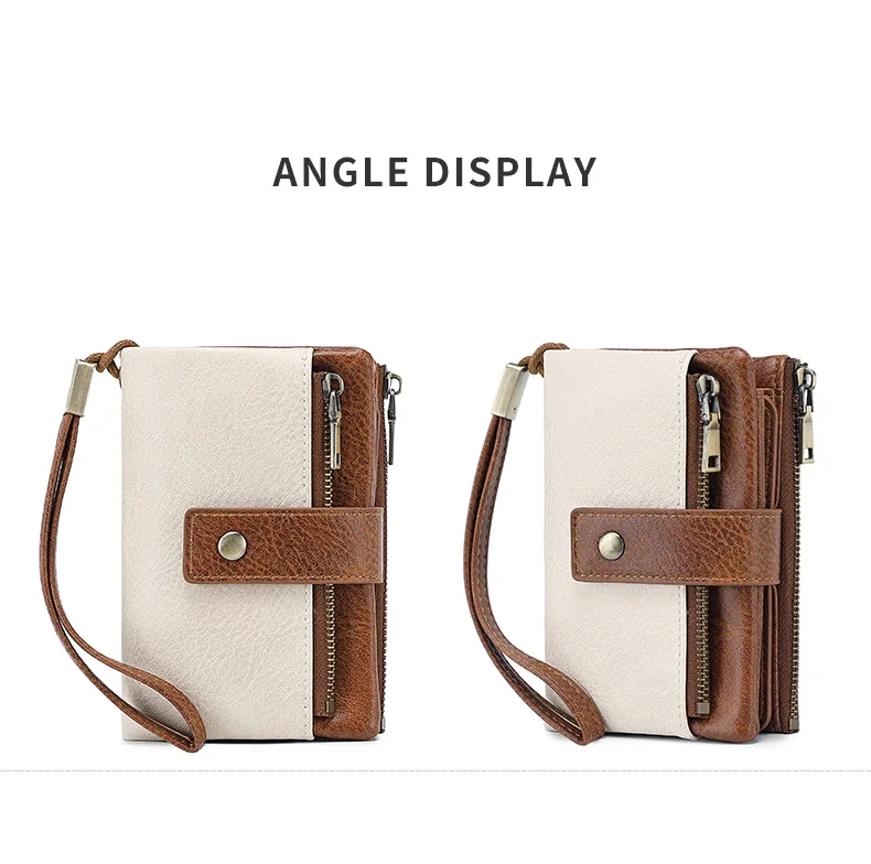 Vintage RFID Blocking Wallet for Women with Double Zipper Multiple Card Slots Coin Pocket Portable Three-Fold Short Wallet
