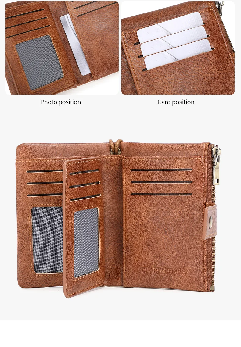 Vintage RFID Blocking Wallet for Women with Double Zipper Multiple Card Slots Coin Pocket Portable Three-Fold Short Wallet