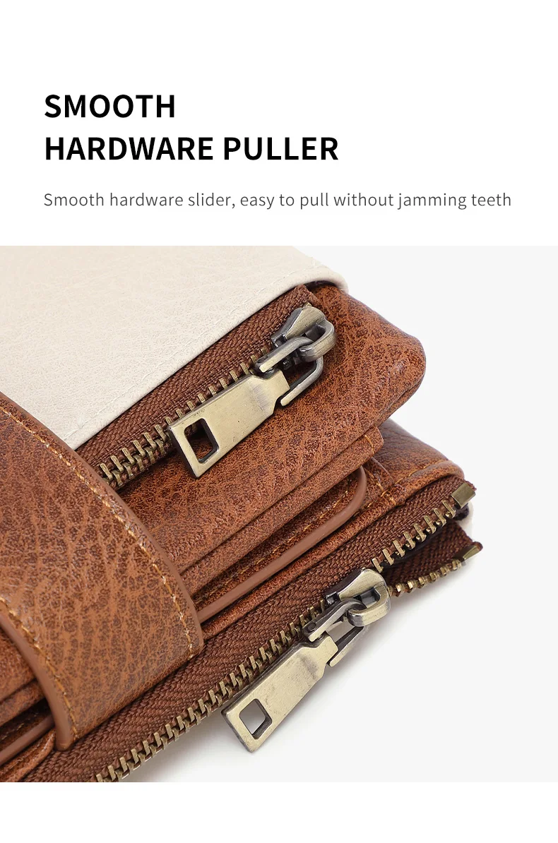 Vintage RFID Blocking Wallet for Women with Double Zipper Multiple Card Slots Coin Pocket Portable Three-Fold Short Wallet