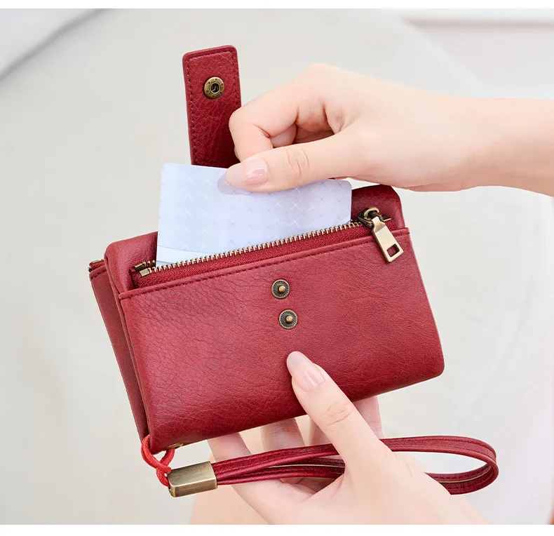 Vintage RFID Blocking Wallet for Women with Double Zipper Multiple Card Slots Coin Pocket Portable Three-Fold Short Wallet