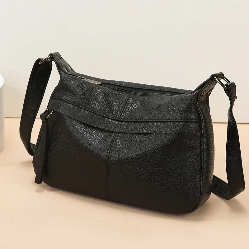 100% Cowhide Handbag and Purses New Fashion Shoulder Bag with Wide Straps Women Soft Genuine Leather Crossbody Messenger Bag
