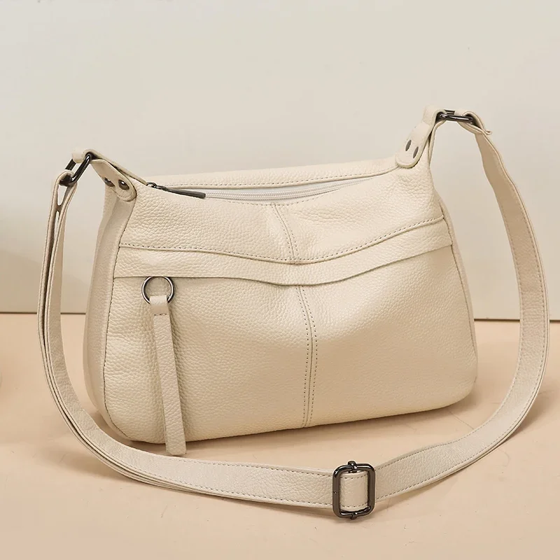 100% Cowhide Handbag and Purses New Fashion Shoulder Bag with Wide Straps Women Soft Genuine Leather Crossbody Messenger Bag