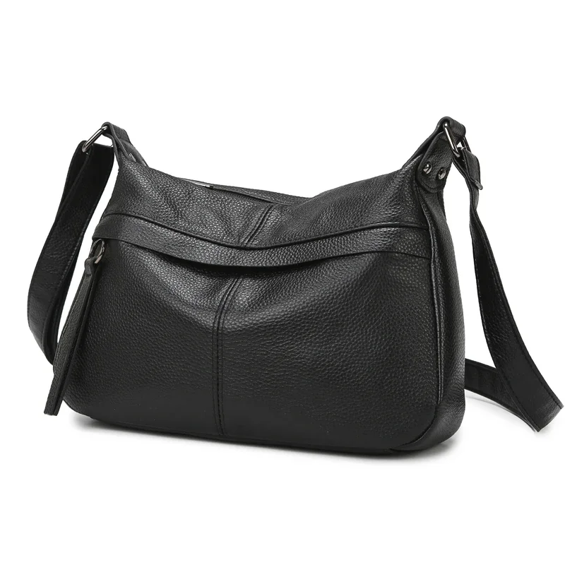 100% Cowhide Handbag and Purses New Fashion Shoulder Bag with Wide Straps Women Soft Genuine Leather Crossbody Messenger Bag