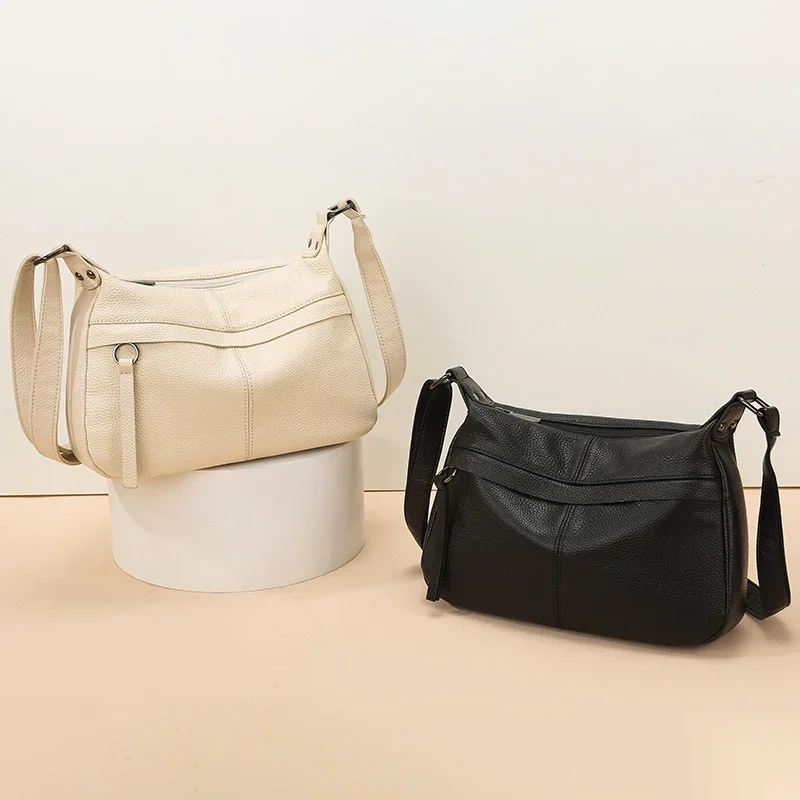 100% Cowhide Handbag and Purses New Fashion Shoulder Bag with Wide Straps Women Soft Genuine Leather Crossbody Messenger Bag