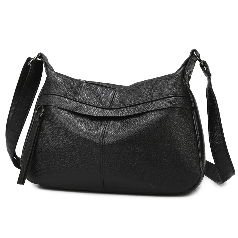 100% Cowhide Handbag and Purses New Fashion Shoulder Bag with Wide Straps Women Soft Genuine Leather Crossbody Messenger Bag