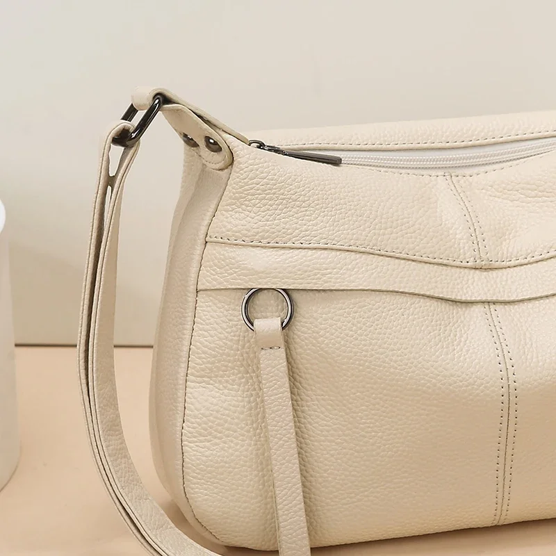 100% Cowhide Handbag and Purses New Fashion Shoulder Bag with Wide Straps Women Soft Genuine Leather Crossbody Messenger Bag