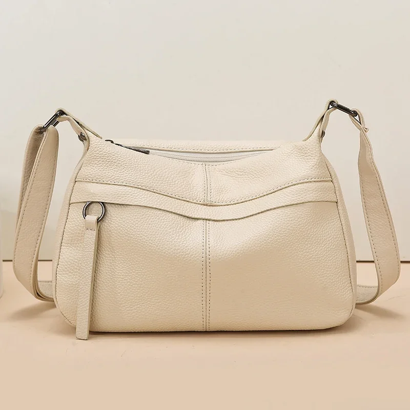 100% Cowhide Handbag and Purses New Fashion Shoulder Bag with Wide Straps Women Soft Genuine Leather Crossbody Messenger Bag