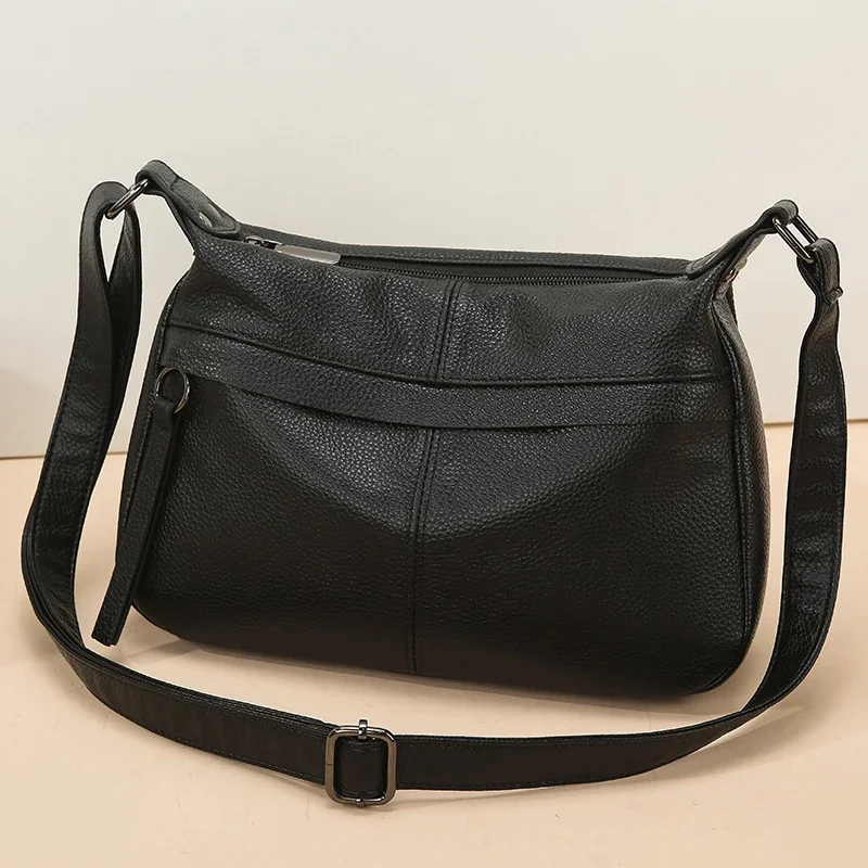 100% Cowhide Handbag and Purses New Fashion Shoulder Bag with Wide Straps Women Soft Genuine Leather Crossbody Messenger Bag
