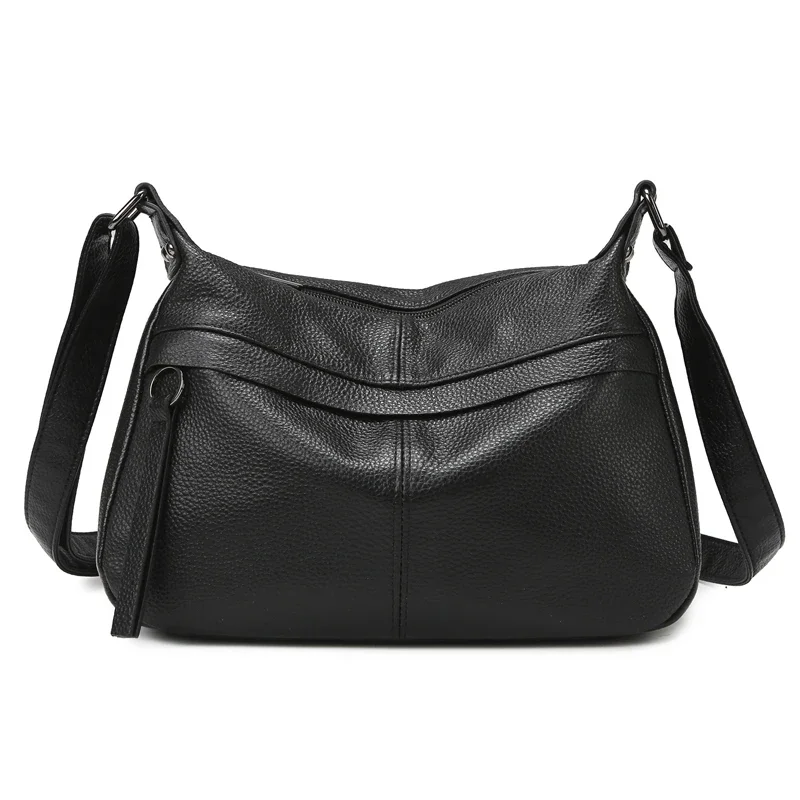 100% Cowhide Handbag and Purses New Fashion Shoulder Bag with Wide Straps Women Soft Genuine Leather Crossbody Messenger Bag