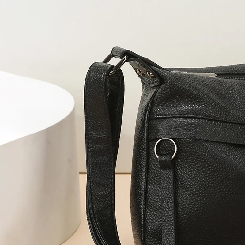100% Cowhide Handbag and Purses New Fashion Shoulder Bag with Wide Straps Women Soft Genuine Leather Crossbody Messenger Bag