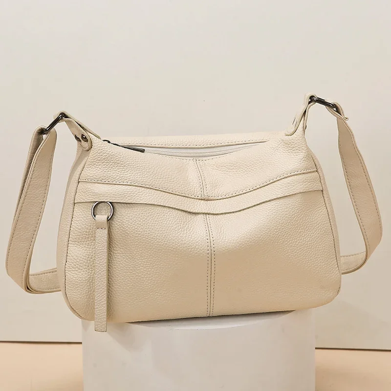 100% Cowhide Handbag and Purses New Fashion Shoulder Bag with Wide Straps Women Soft Genuine Leather Crossbody Messenger Bag