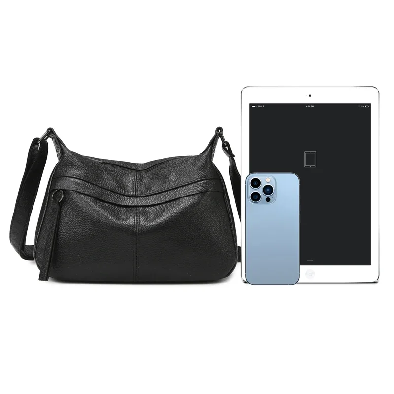 100% Cowhide Handbag and Purses New Fashion Shoulder Bag with Wide Straps Women Soft Genuine Leather Crossbody Messenger Bag