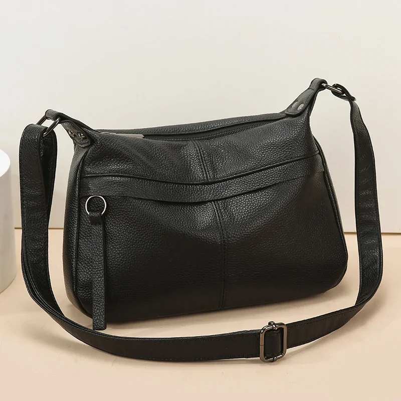 100% Cowhide Handbag and Purses New Fashion Shoulder Bag with Wide Straps Women Soft Genuine Leather Crossbody Messenger Bag