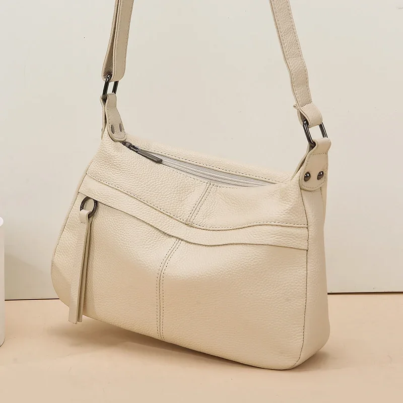 100% Cowhide Handbag and Purses New Fashion Shoulder Bag with Wide Straps Women Soft Genuine Leather Crossbody Messenger Bag