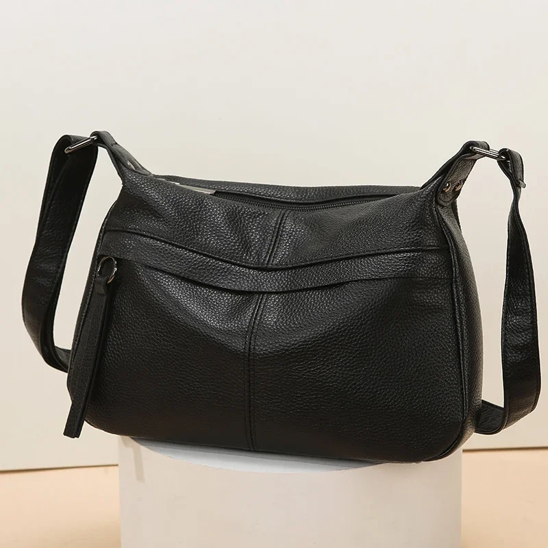 100% Cowhide Handbag and Purses New Fashion Shoulder Bag with Wide Straps Women Soft Genuine Leather Crossbody Messenger Bag