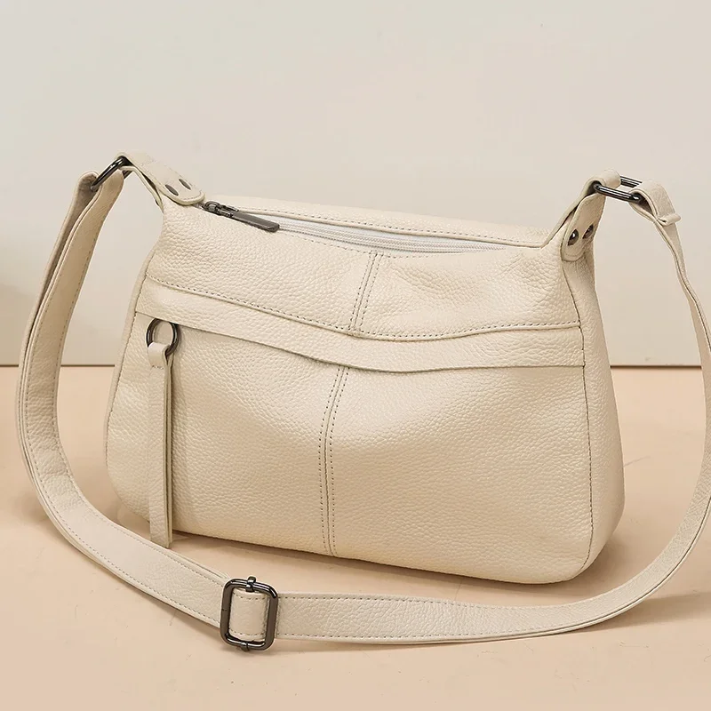 100% Cowhide Handbag and Purses New Fashion Shoulder Bag with Wide Straps Women Soft Genuine Leather Crossbody Messenger Bag