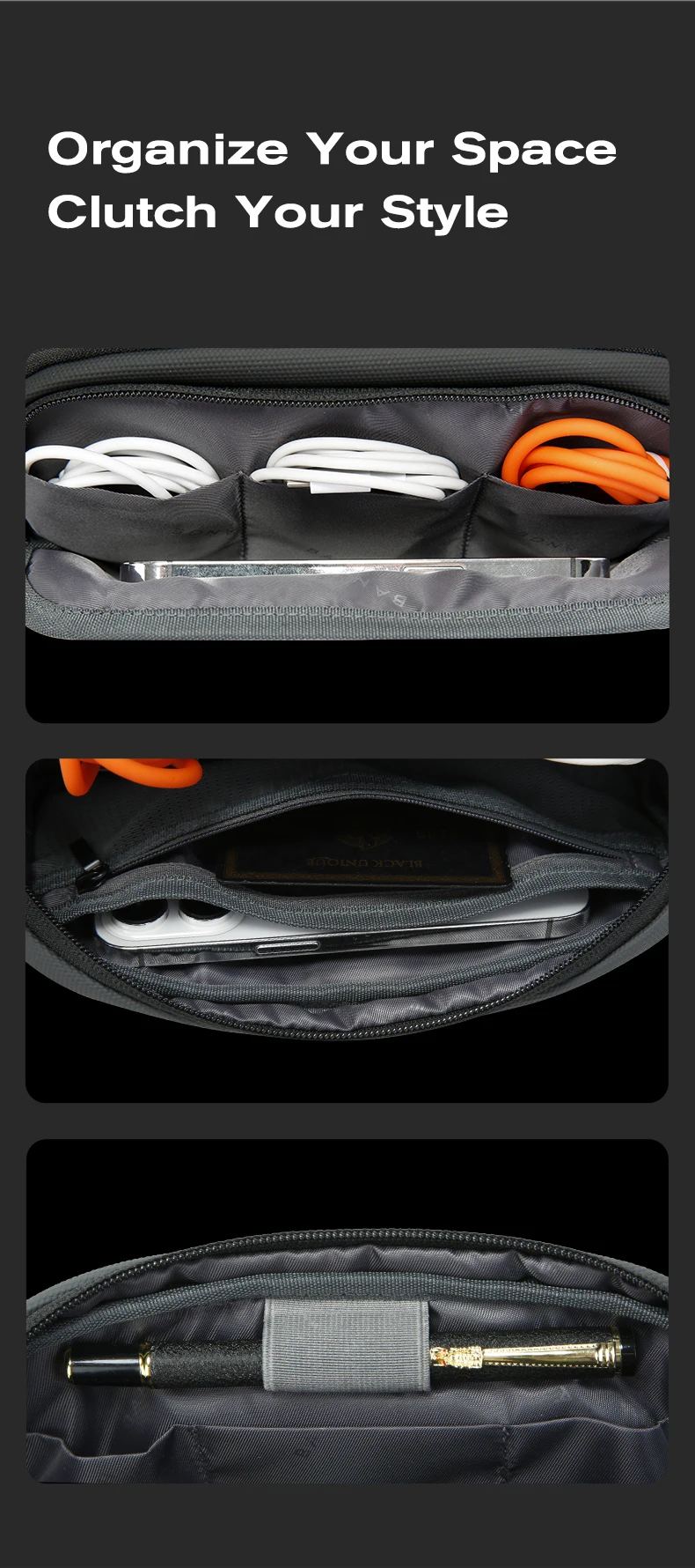 BANGE New Polyester Light Waterproof Unisex Digital USB Cable Storage Hand Bag