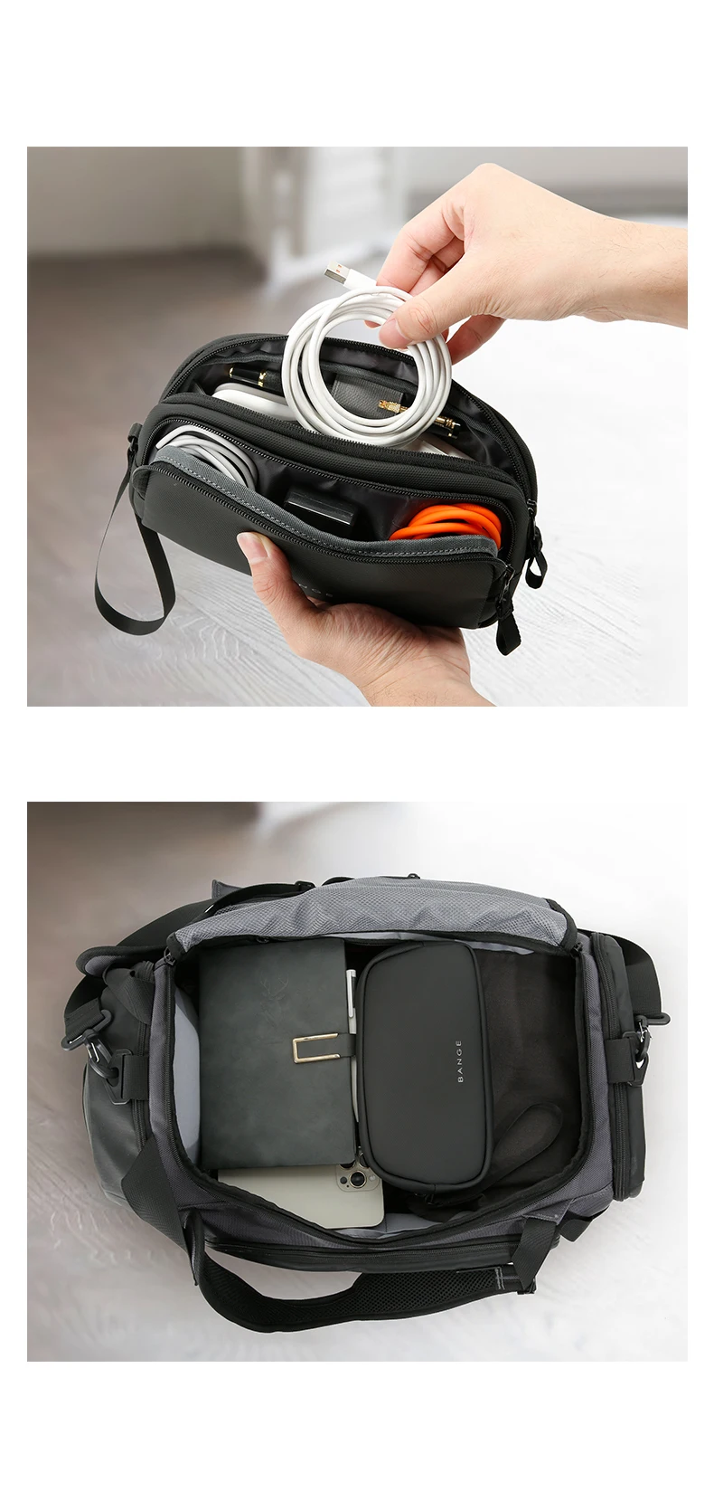BANGE New Polyester Light Waterproof Unisex Digital USB Cable Storage Hand Bag