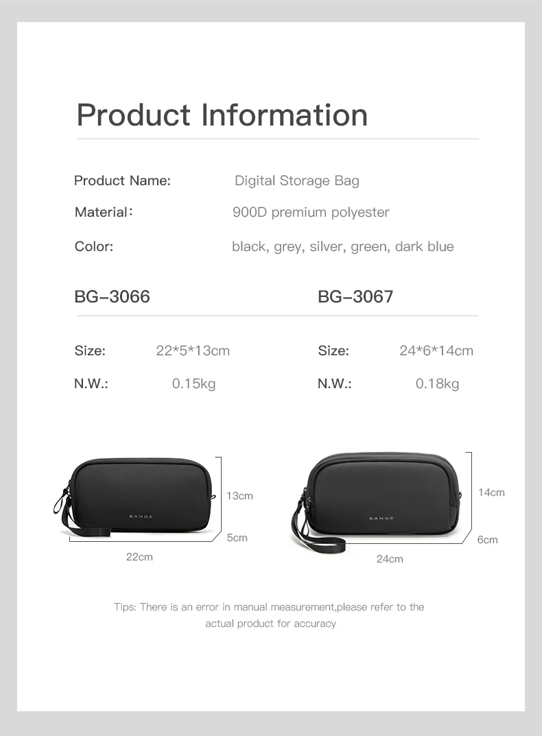BANGE New Polyester Light Waterproof Unisex Digital USB Cable Storage Hand Bag