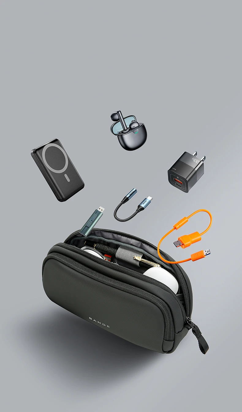 BANGE New Polyester Light Waterproof Unisex Digital USB Cable Storage Hand Bag