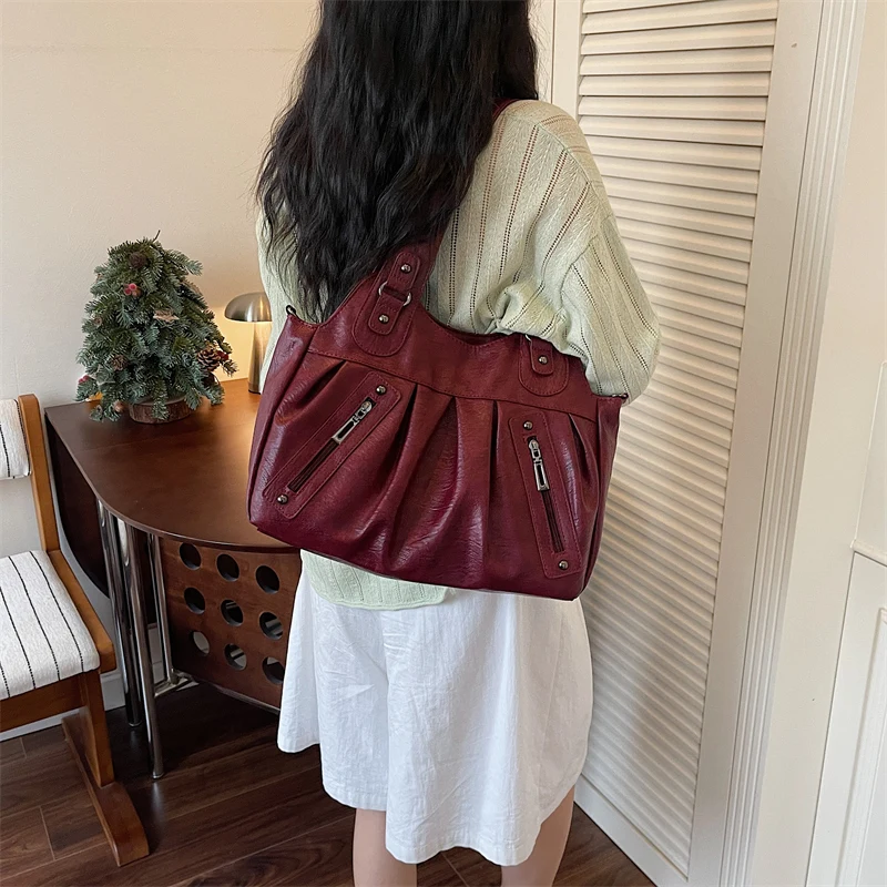 Vintage Soft Leather Women Hobo Bag Large Capacity Casual Tote Bag Female 2026 Trend Shoulder Crossbody Bags for Work & Travel