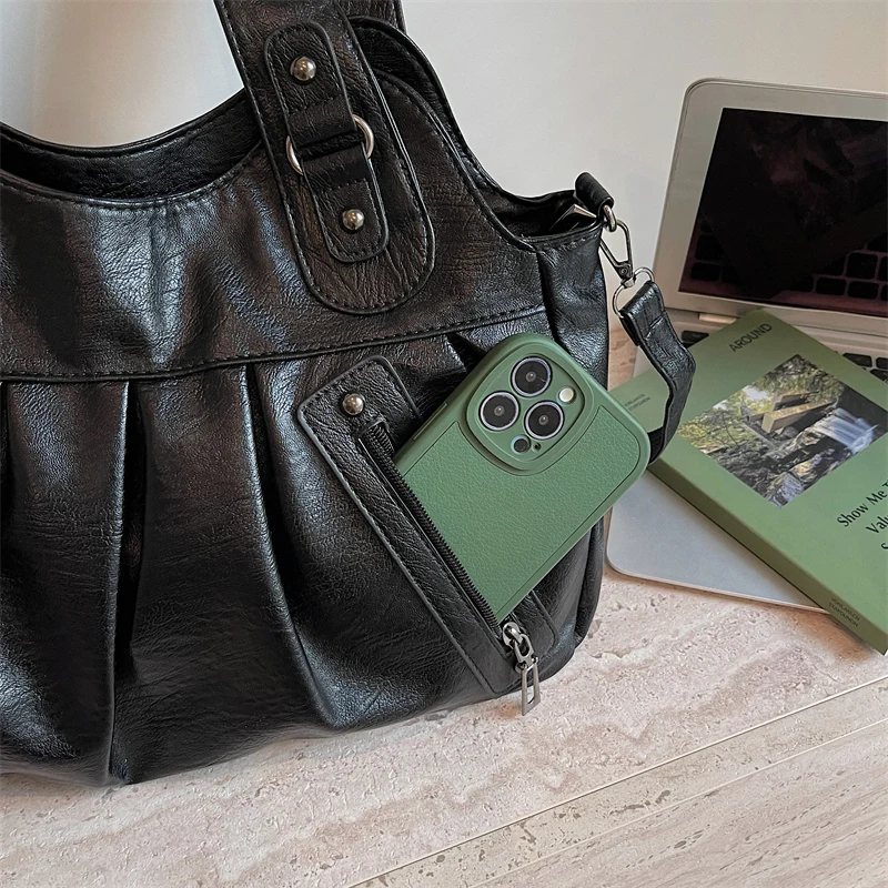 Vintage Soft Leather Women Hobo Bag Large Capacity Casual Tote Bag Female 2026 Trend Shoulder Crossbody Bags for Work & Travel