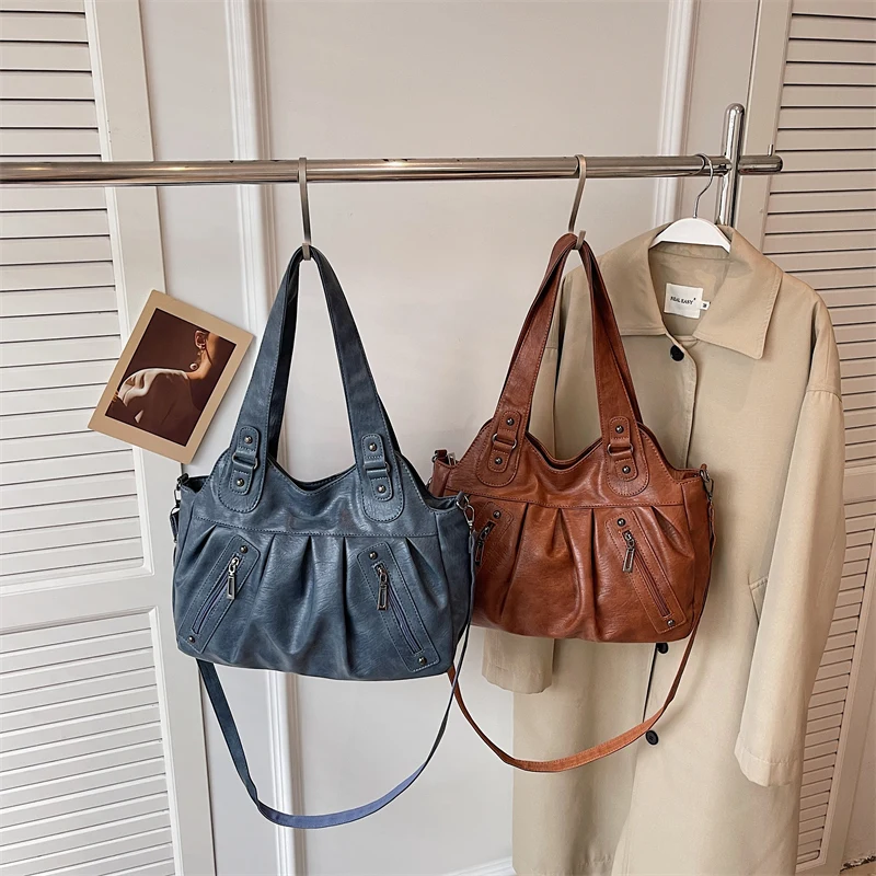 Vintage Soft Leather Women Hobo Bag Large Capacity Casual Tote Bag Female 2026 Trend Shoulder Crossbody Bags for Work & Travel