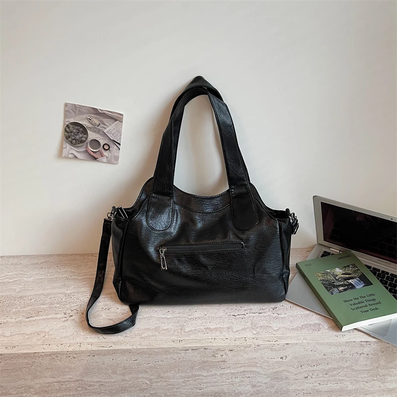Vintage Soft Leather Women Hobo Bag Large Capacity Casual Tote Bag Female 2026 Trend Shoulder Crossbody Bags for Work & Travel