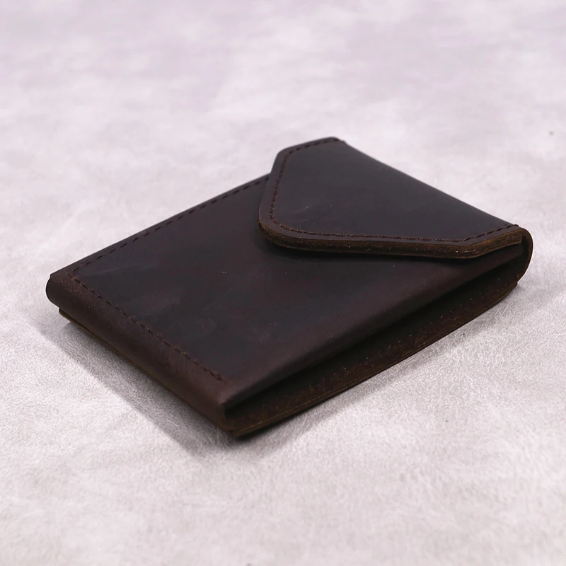 100% Genuine Leather Wallet For Men Male Original Cowhide Slim Minimalist Front Pocket Cash Wallet Card Holder With Flap Closure