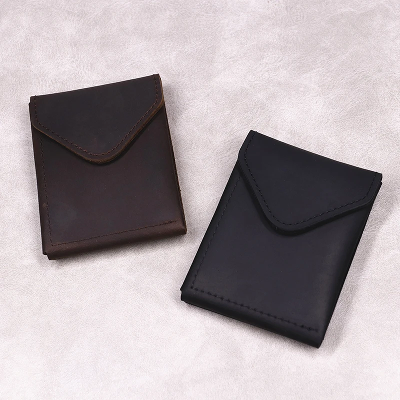 100% Genuine Leather Wallet For Men Male Original Cowhide Slim Minimalist Front Pocket Cash Wallet Card Holder With Flap Closure