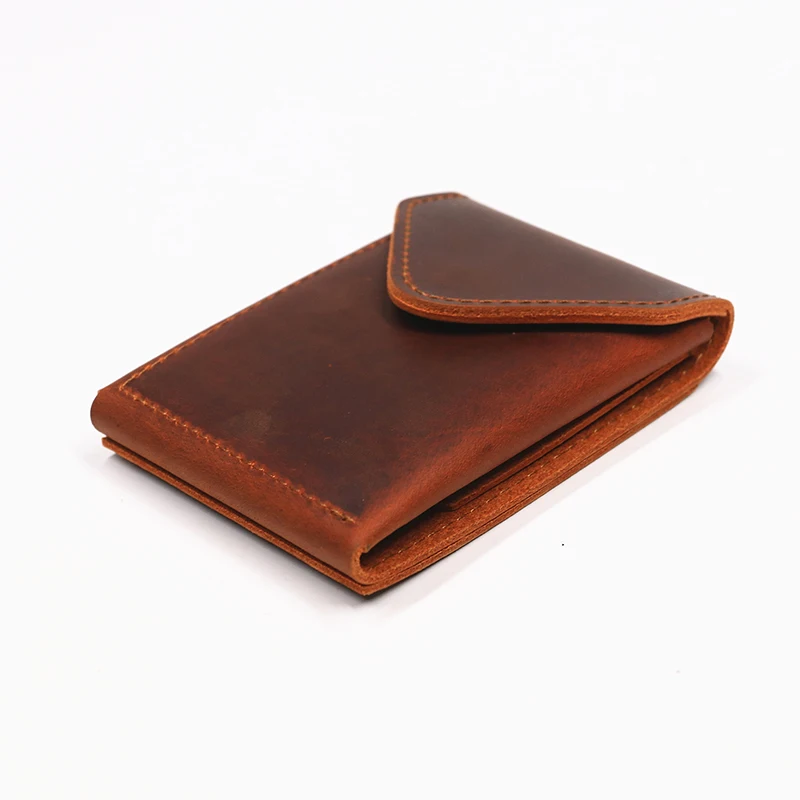 100% Genuine Leather Wallet For Men Male Original Cowhide Slim Minimalist Front Pocket Cash Wallet Card Holder With Flap Closure