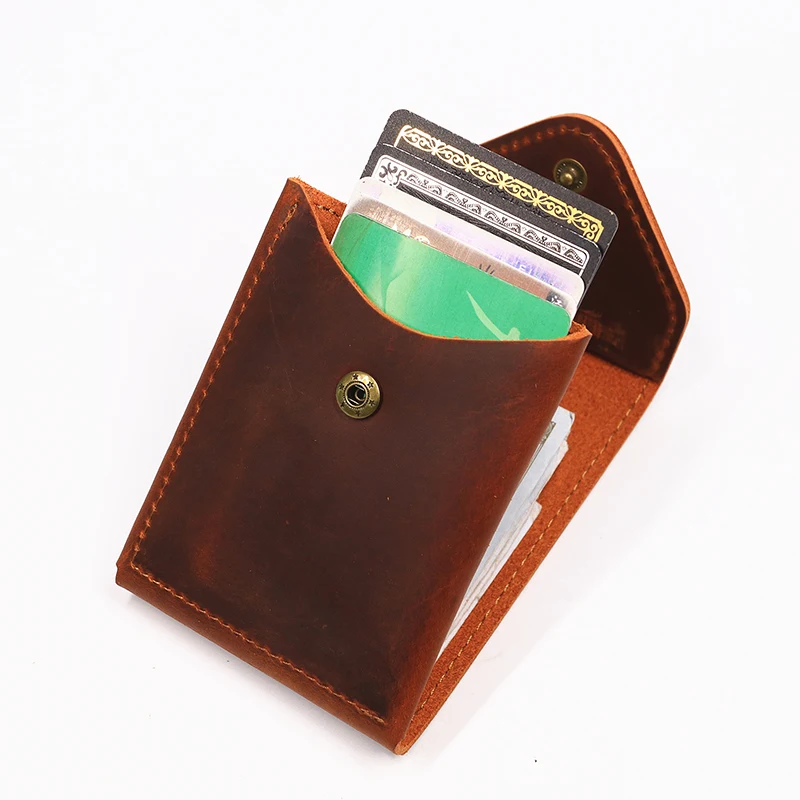 100% Genuine Leather Wallet For Men Male Original Cowhide Slim Minimalist Front Pocket Cash Wallet Card Holder With Flap Closure