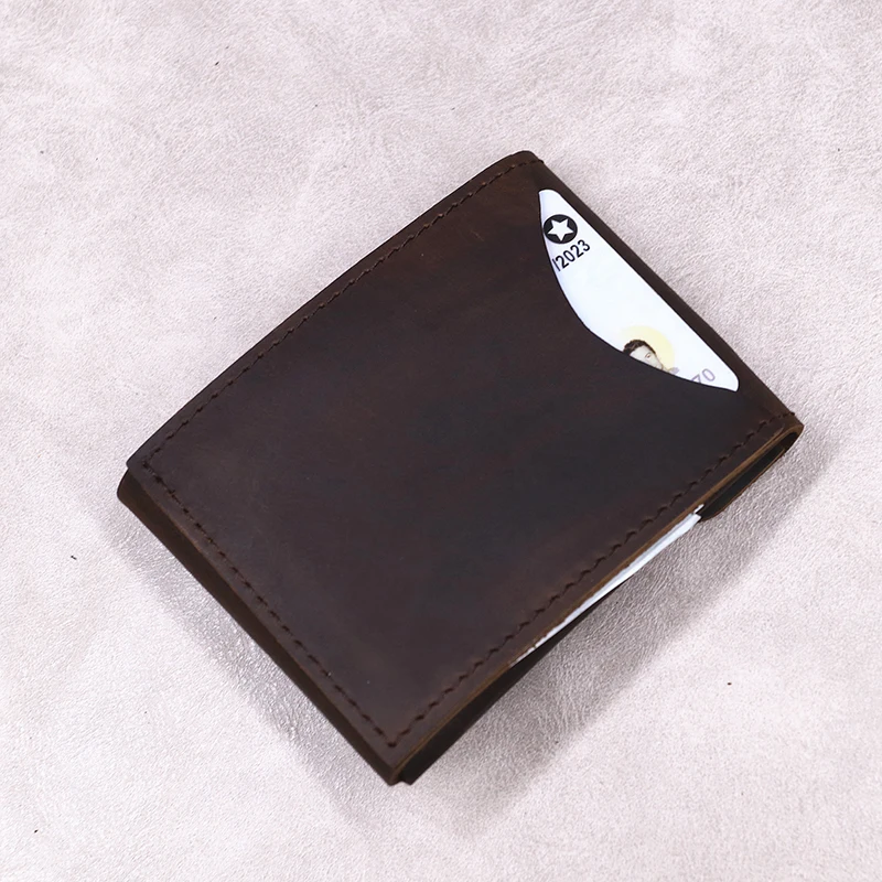 100% Genuine Leather Wallet For Men Male Original Cowhide Slim Minimalist Front Pocket Cash Wallet Card Holder With Flap Closure