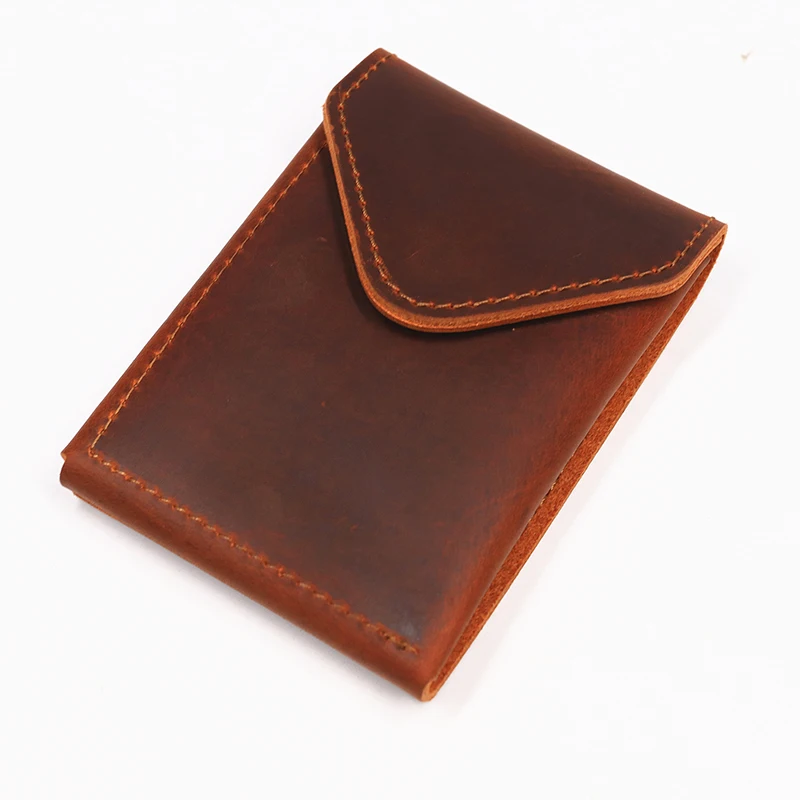 100% Genuine Leather Wallet For Men Male Original Cowhide Slim Minimalist Front Pocket Cash Wallet Card Holder With Flap Closure